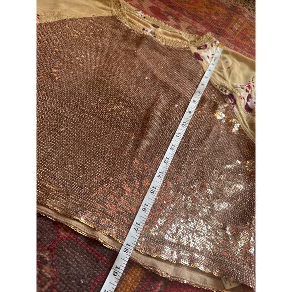 Free People Shimmy Shake Floral Sequin Top In Champagne XS - Picture 5 of 6